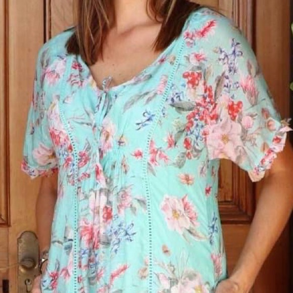 LULA SOUL Oasis Aqua Turquoise Floral Kaftan Dress - Picture 3 of 10